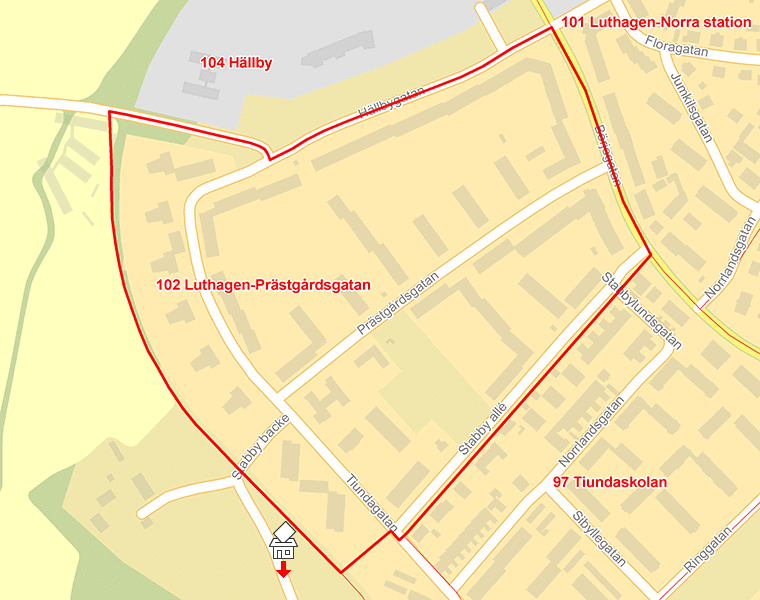 Karta över 102 Luthagen-Prästgårdsgatan
