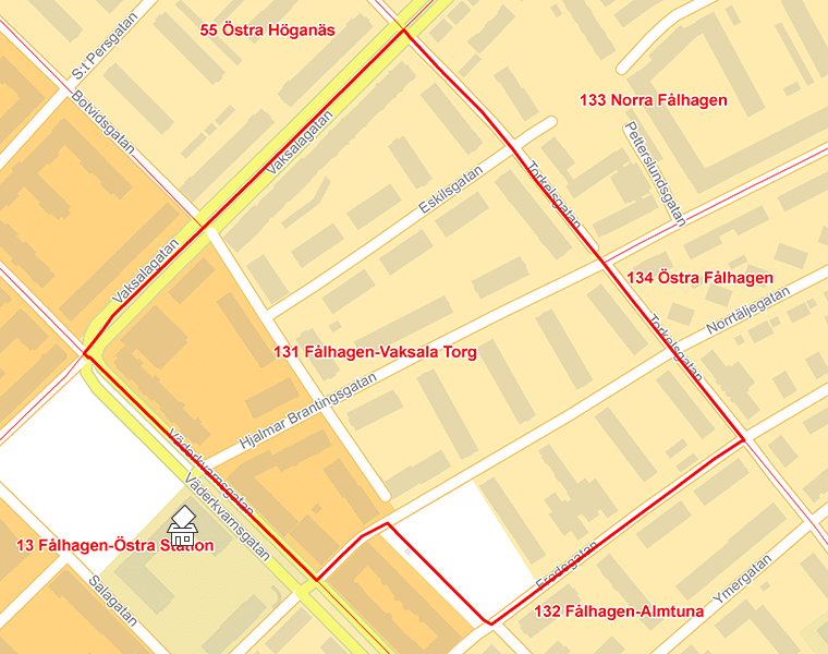Karta över 131 Fålhagen-Vaksala Torg