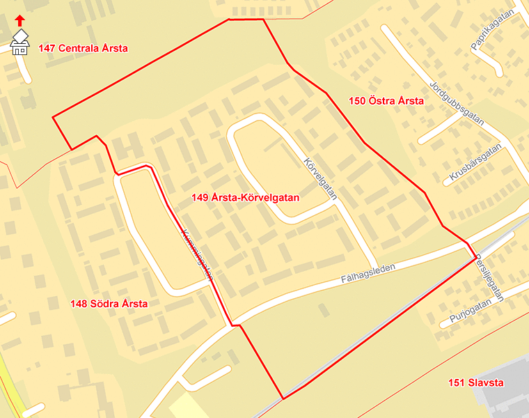 Karta över 149 Årsta-Körvelgatan