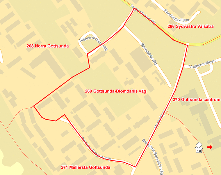Karta över 269 Gottsunda-Blomdahls väg