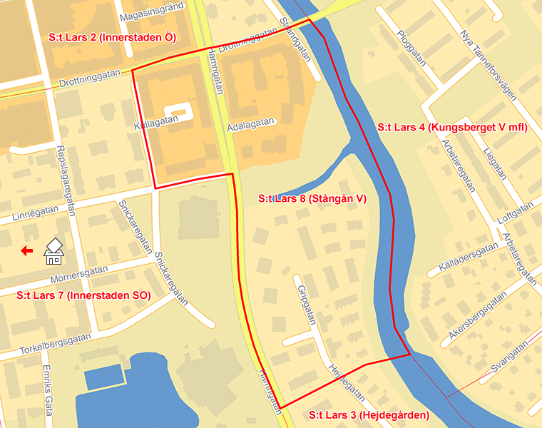 Karta över S:t Lars 8 (Stångån V)