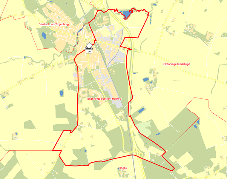 Karta över Skänninge centrum-Hattorp