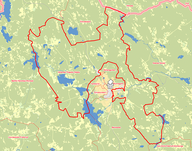 Karta över Vetlanda Flugeby-Näsby