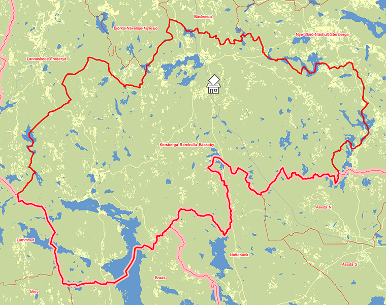Karta över Korsberga-Ramkvilla-Bäckaby