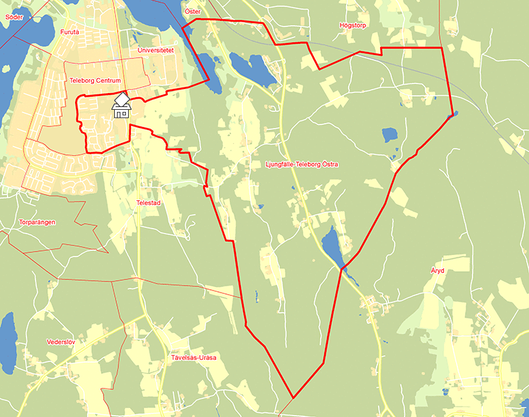 Karta över Ljungfälle-Teleborg Östra