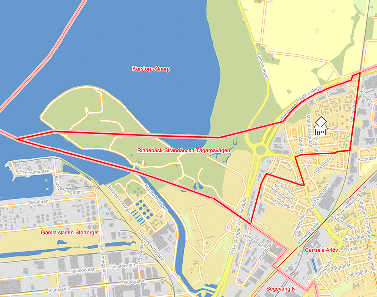 Karta över Rinnebäck-Strandängen-Tågarpsvägen