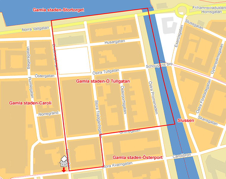Karta över Gamla staden-Ö Tullgatan