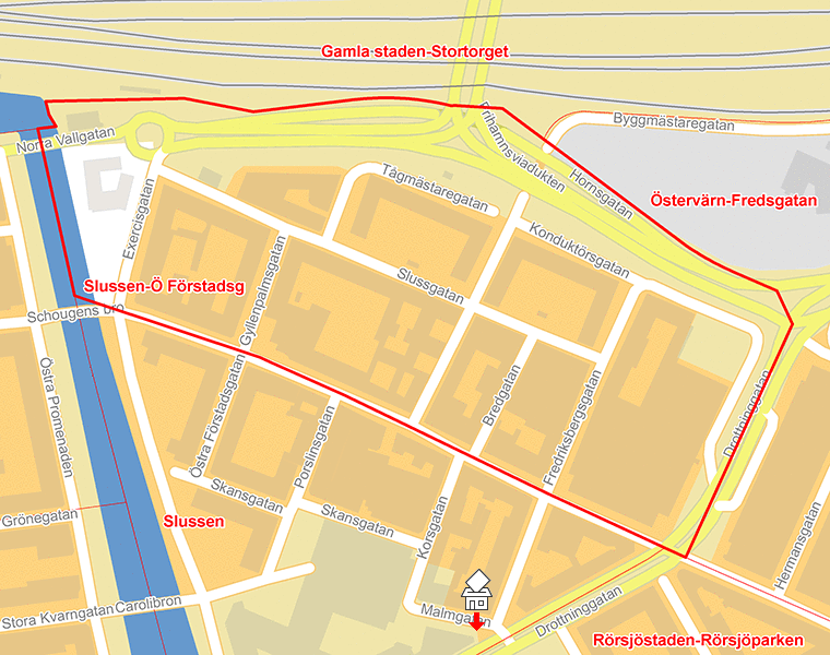 Karta över Slussen-Ö Förstadsg