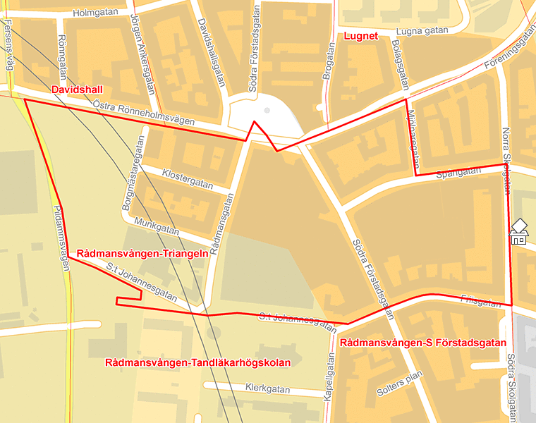 Karta över Rådmansvången-Triangeln