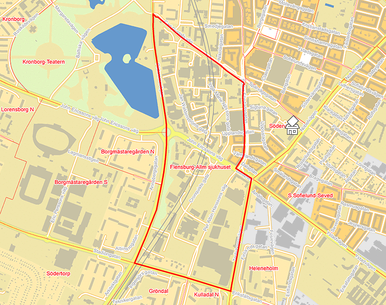 Karta över Flensburg-Allm sjukhuset