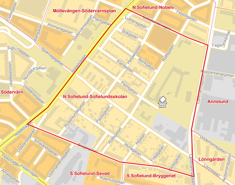 Karta över N Sofielund-Sofielundsskolan