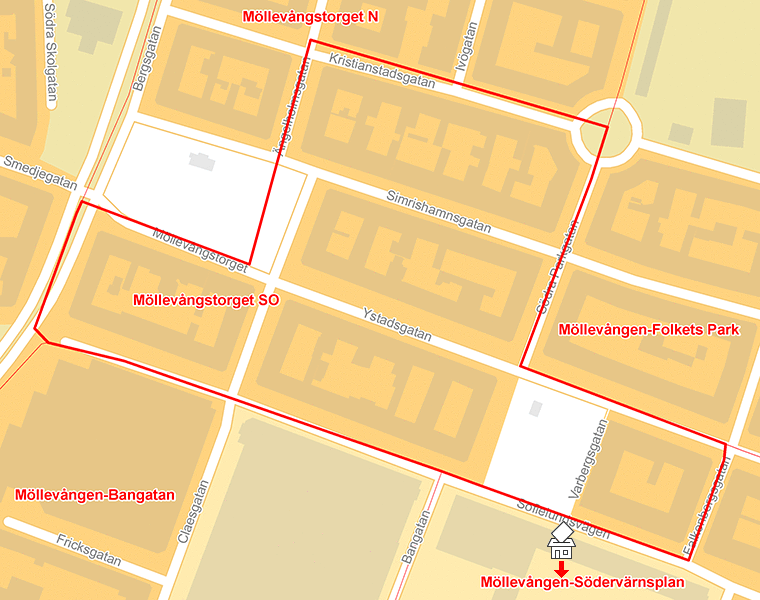 Karta över Möllevångstorget SO