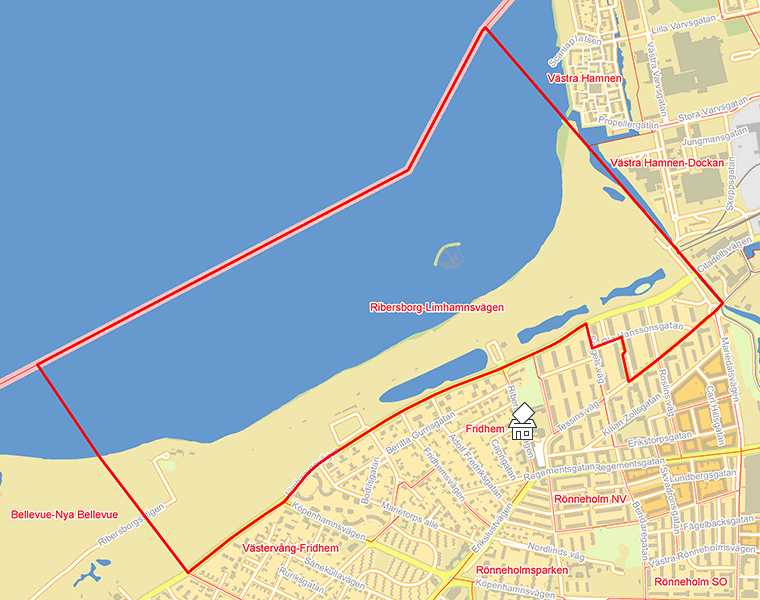 Karta över Ribersborg-Limhamnsvägen