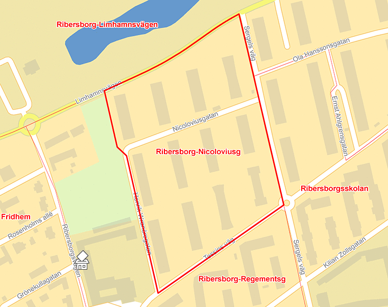 Karta över Ribersborg-Nicoloviusg