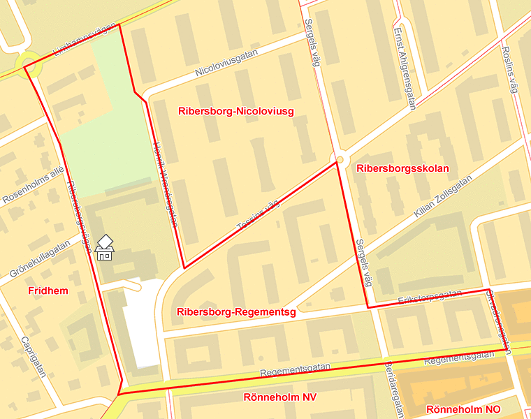 Karta över Ribersborg-Regementsg