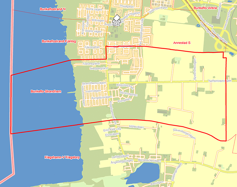 Karta över Bunkeflo-Strandhem