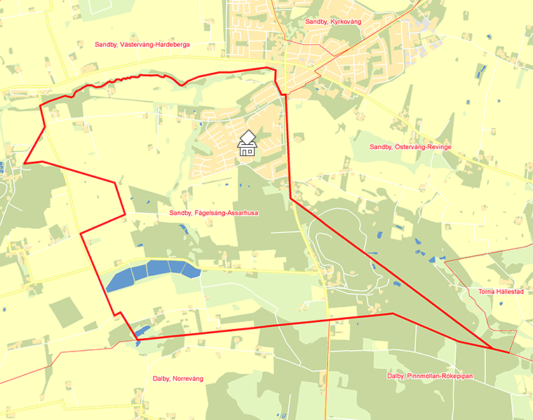 Karta över Sandby, Fågelsång-Assarhusa