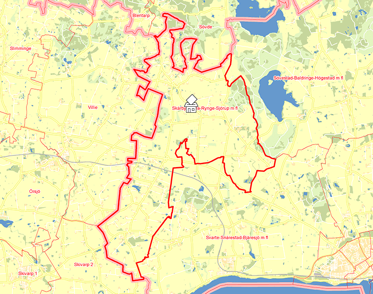 Karta över Skårby-Rögla-Rynge-Sjörup m fl
