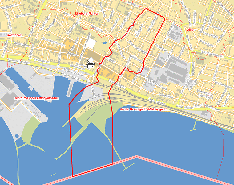 Karta över Järnvägsgatan-Söderslättsgatan