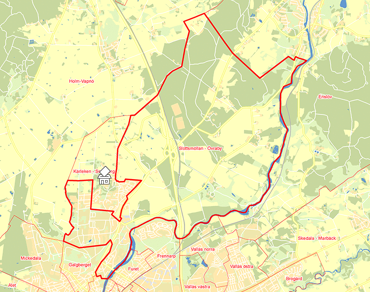 Karta över Slottsmöllan - Övraby