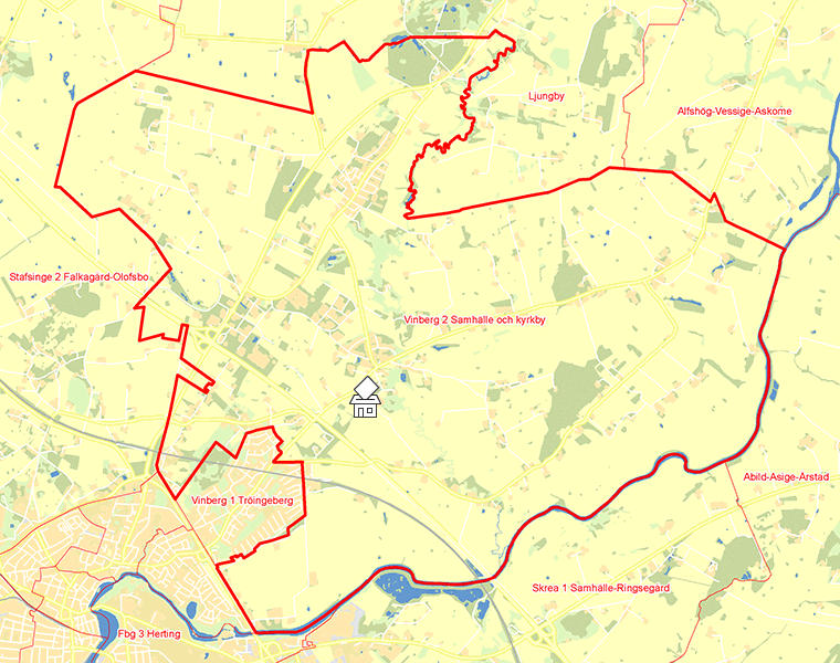Karta över Vinberg 2 Samhälle och kyrkby
