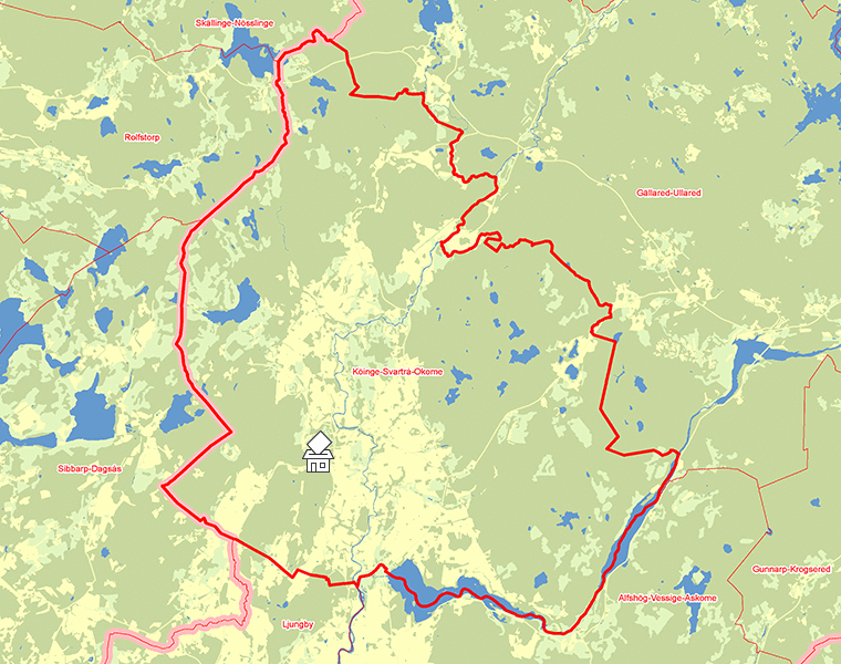 Karta över Köinge-Svartrå-Okome