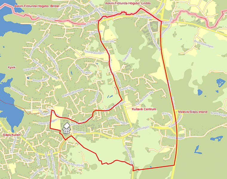Karta över Kullavik Centrum
