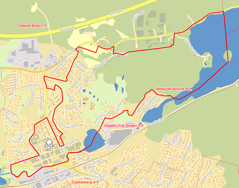 Karta över Mölnlycke centrum m.fl.