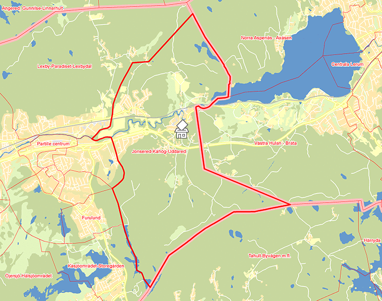 Karta över Jonsered-Kåhög-Uddared