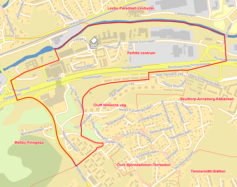 Karta över Partille centrum