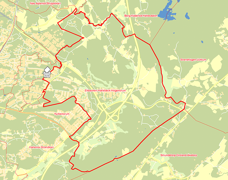 Karta över Ekbacken-Hällebäck-Högenorum