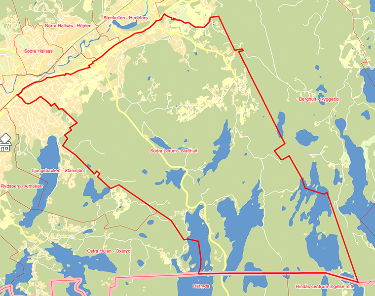 Karta över Södra Lerum - Slätthult