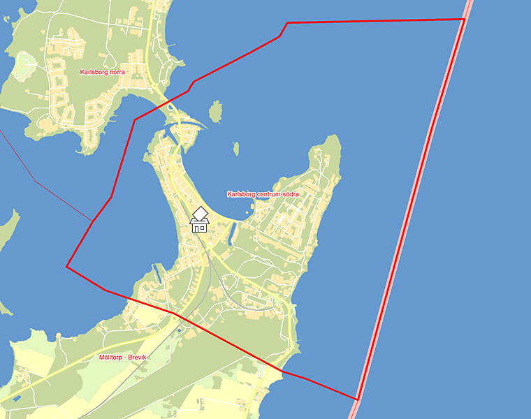 Karta över Karlsborg centrum-södra