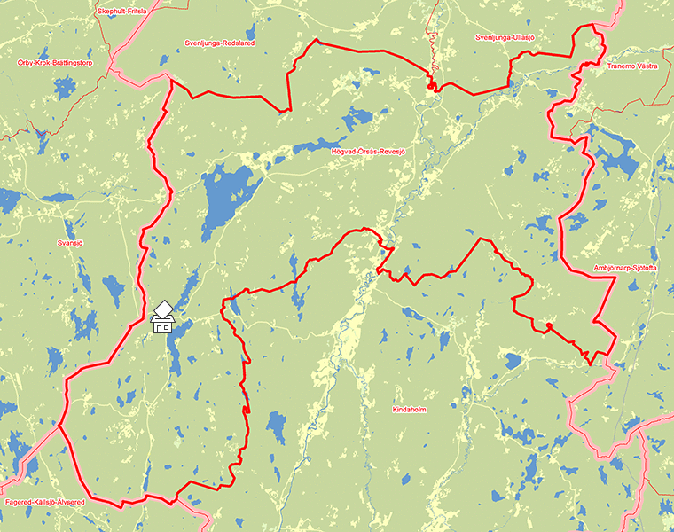 Karta över Högvad-Örsås-Revesjö