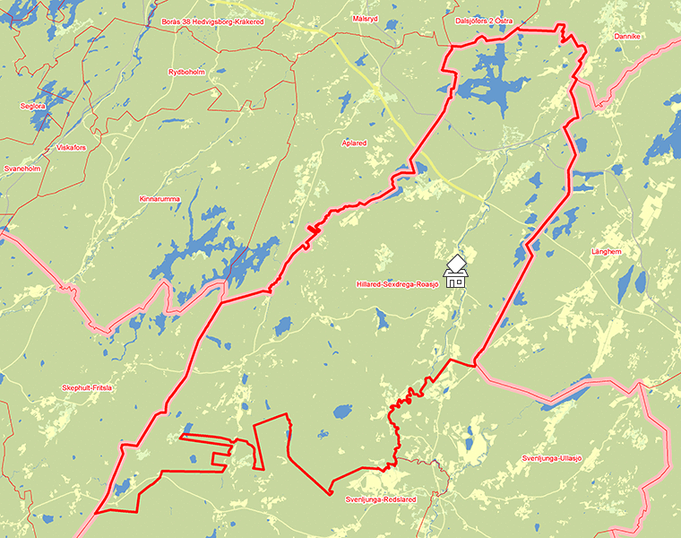 Karta över Hillared-Sexdrega-Roasjö