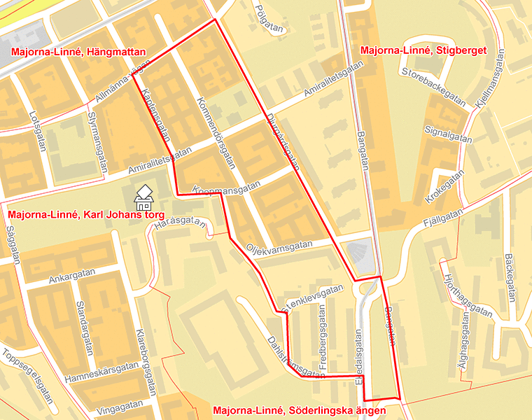 Karta över Majorna-Linné, Djurgårdsgatan m fl
