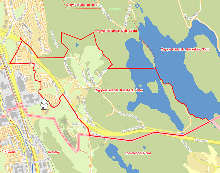 Karta över Örgryte-Härlanda, Kallebäck, Östra