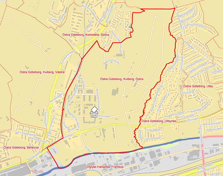 Karta över Östra Göteborg, Kviberg, Östra