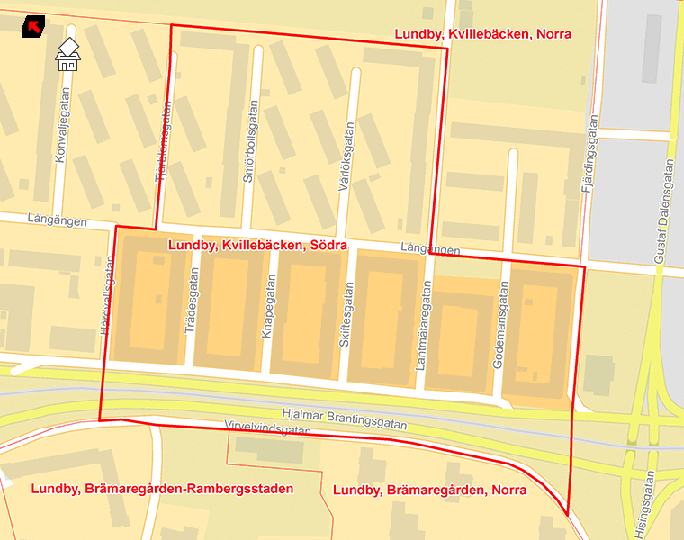 Karta över Lundby, Kvillebäcken, Södra