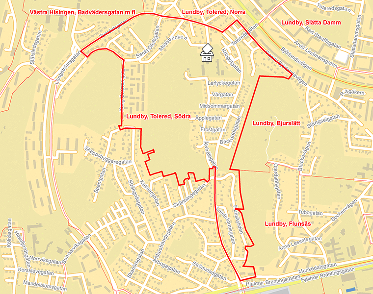 Karta över Lundby, Tolered, Södra