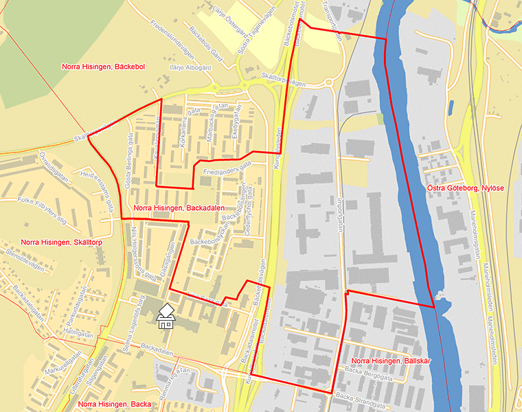 Karta över Norra Hisingen, Backadalen