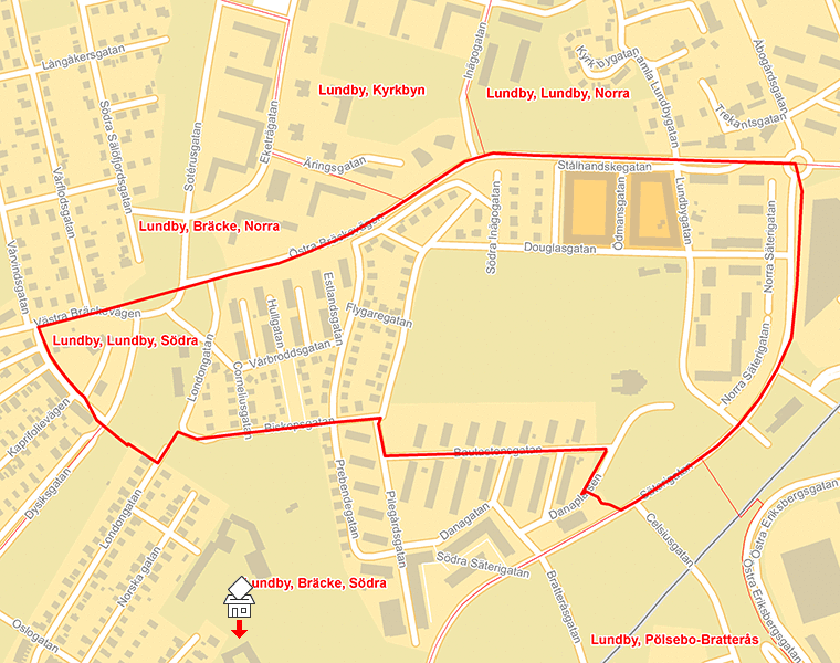 Karta över Lundby, Lundby, Södra