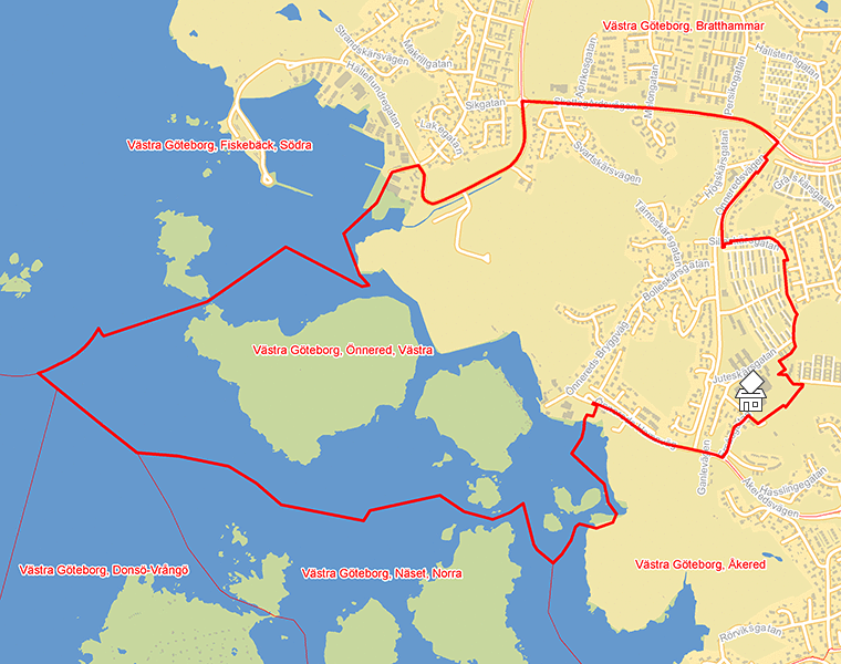 Karta över Västra Göteborg, Önnered, Västra