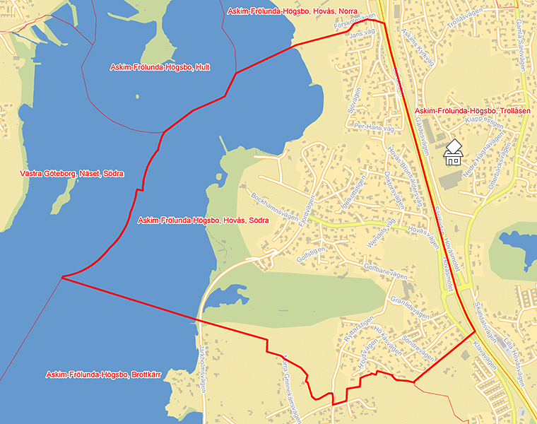 Karta över Askim-Frölunda-Högsbo, Hovås, Södra