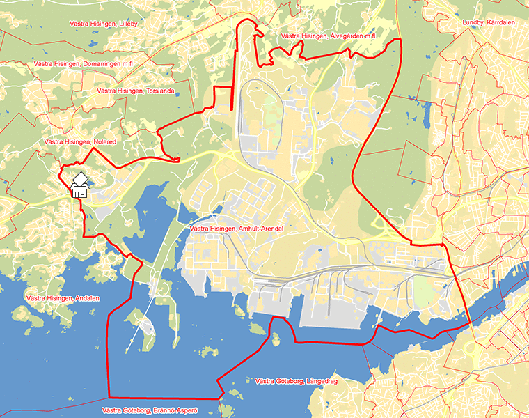 Karta över Västra Hisingen, Amhult-Arendal