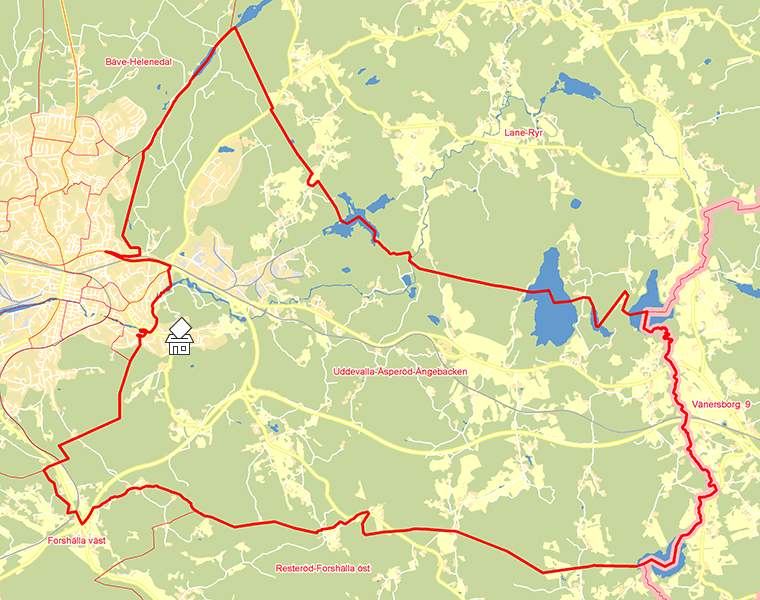 Karta över Uddevalla-Äsperöd-Ängebacken
