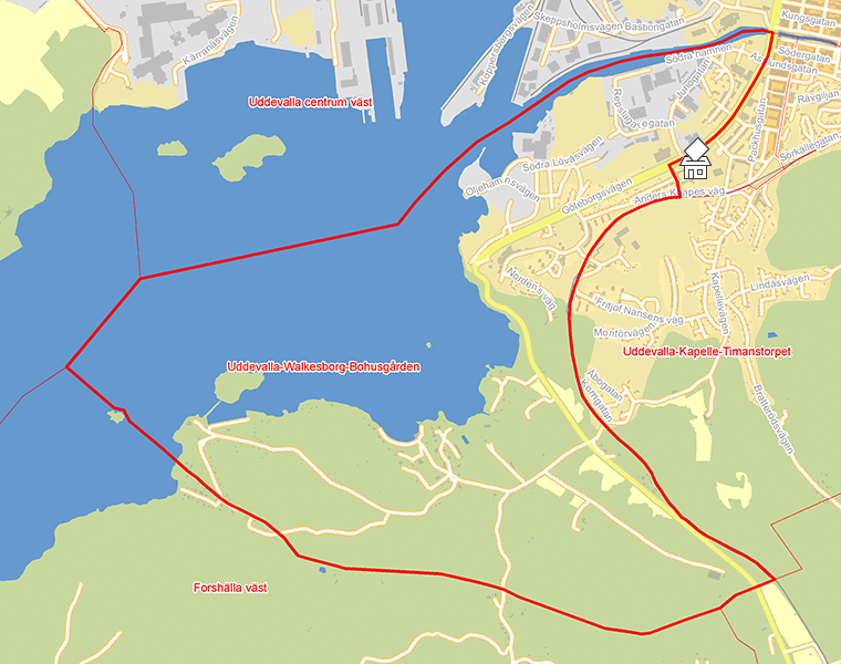 Karta över Uddevalla-Walkesborg-Bohusgården