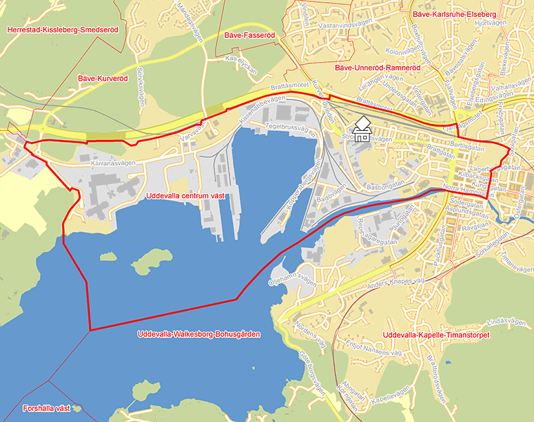 Karta över Uddevalla centrum väst
