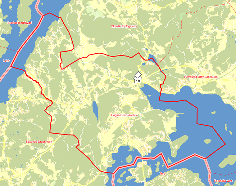 Karta över Högås-Sundsandvik
