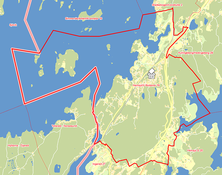 Karta över Hemsjö/V Bodarne 19